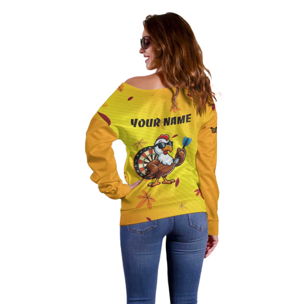 Personalized Funny Turkey Darts Off Shoulder Sweater with Sunglasses Dartboard - Wonder Print Shop