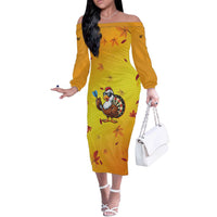 Personalized Funny Turkey Darts Off The Shoulder Long Sleeve Dress with Sunglasses Dartboard - Wonder Print Shop