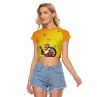 Personalized Funny Turkey Darts Raglan Cropped T Shirt with Sunglasses Dartboard - Wonder Print Shop
