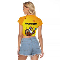 Personalized Funny Turkey Darts Raglan Cropped T Shirt with Sunglasses Dartboard - Wonder Print Shop