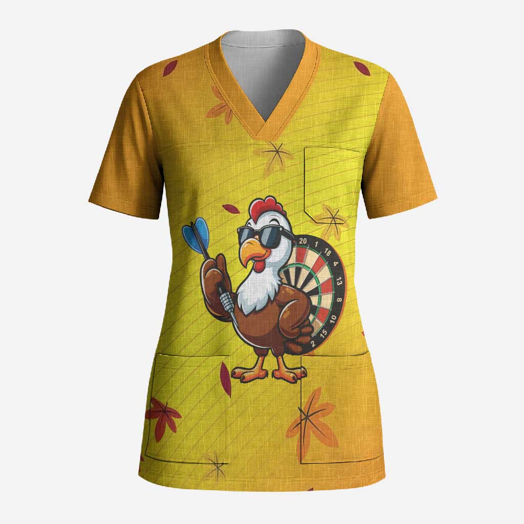 Personalized Funny Turkey Darts Scrub Top with Sunglasses Dartboard - Wonder Print Shop