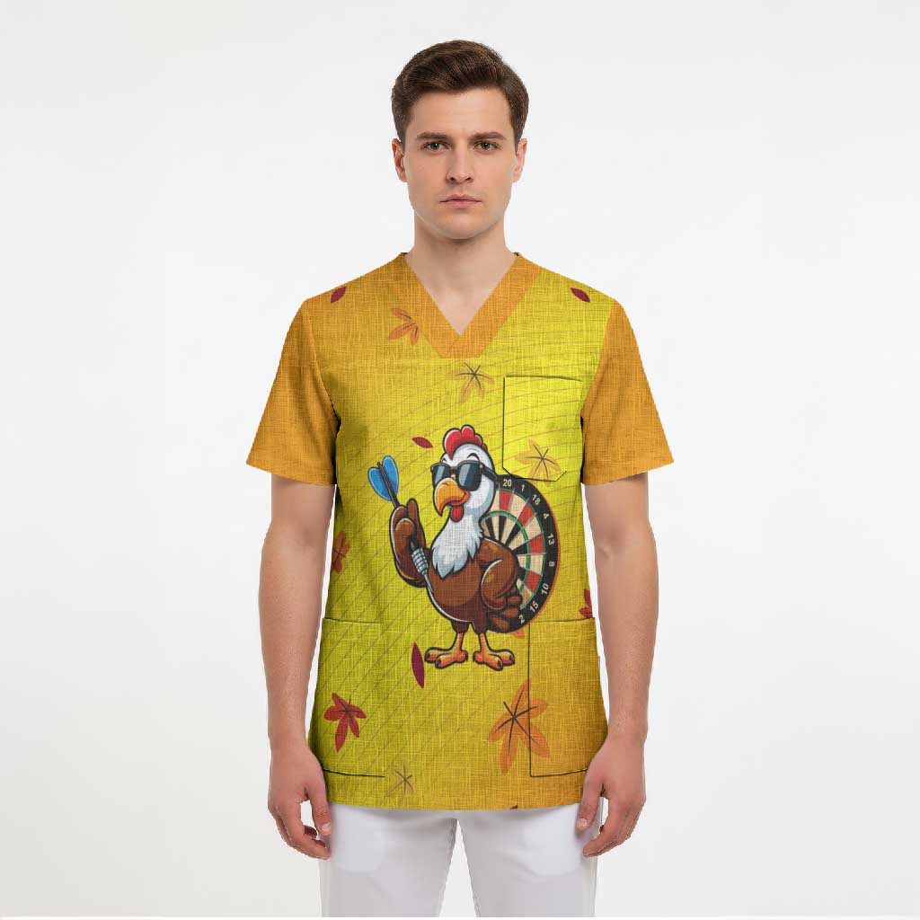 Personalized Funny Turkey Darts Scrub Top with Sunglasses Dartboard - Wonder Print Shop