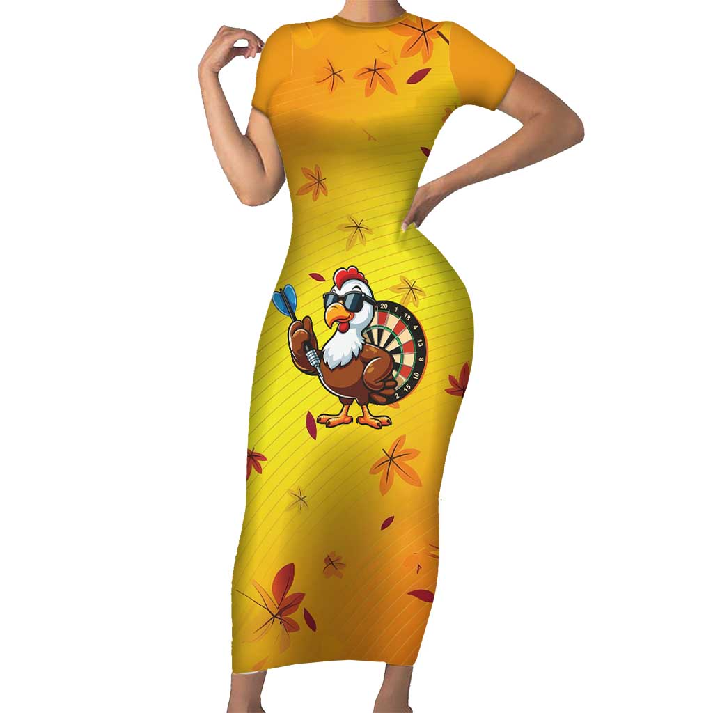 Personalized Funny Turkey Darts Short Sleeve Bodycon Dress with Sunglasses Dartboard - Wonder Print Shop