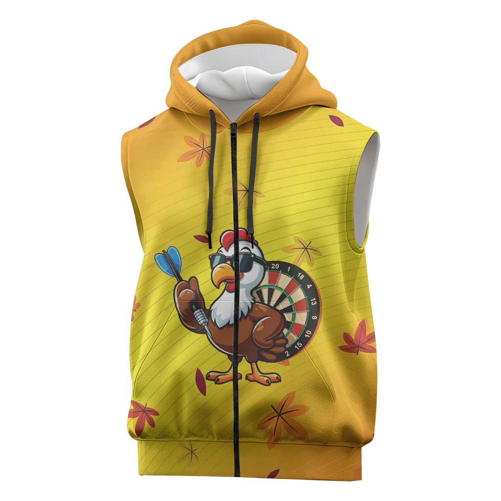 Personalized Funny Turkey Darts Sleeveless Zip Hoodie with Sunglasses Dartboard - Wonder Print Shop
