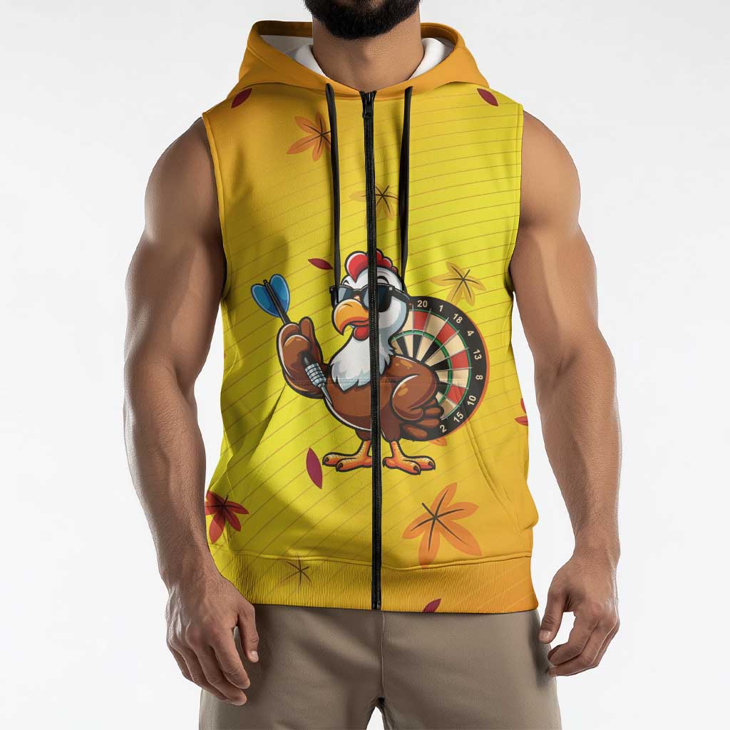Personalized Funny Turkey Darts Sleeveless Zip Hoodie with Sunglasses Dartboard - Wonder Print Shop