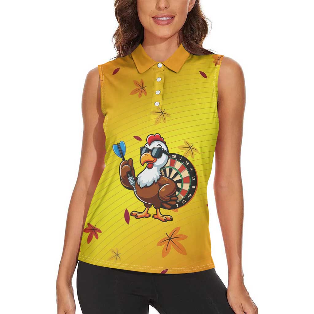 Personalized Funny Turkey Darts Women Sleeveless Polo Shirt with Sunglasses Dartboard - Wonder Print Shop