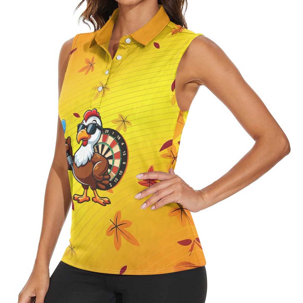Personalized Funny Turkey Darts Women Sleeveless Polo Shirt with Sunglasses Dartboard - Wonder Print Shop