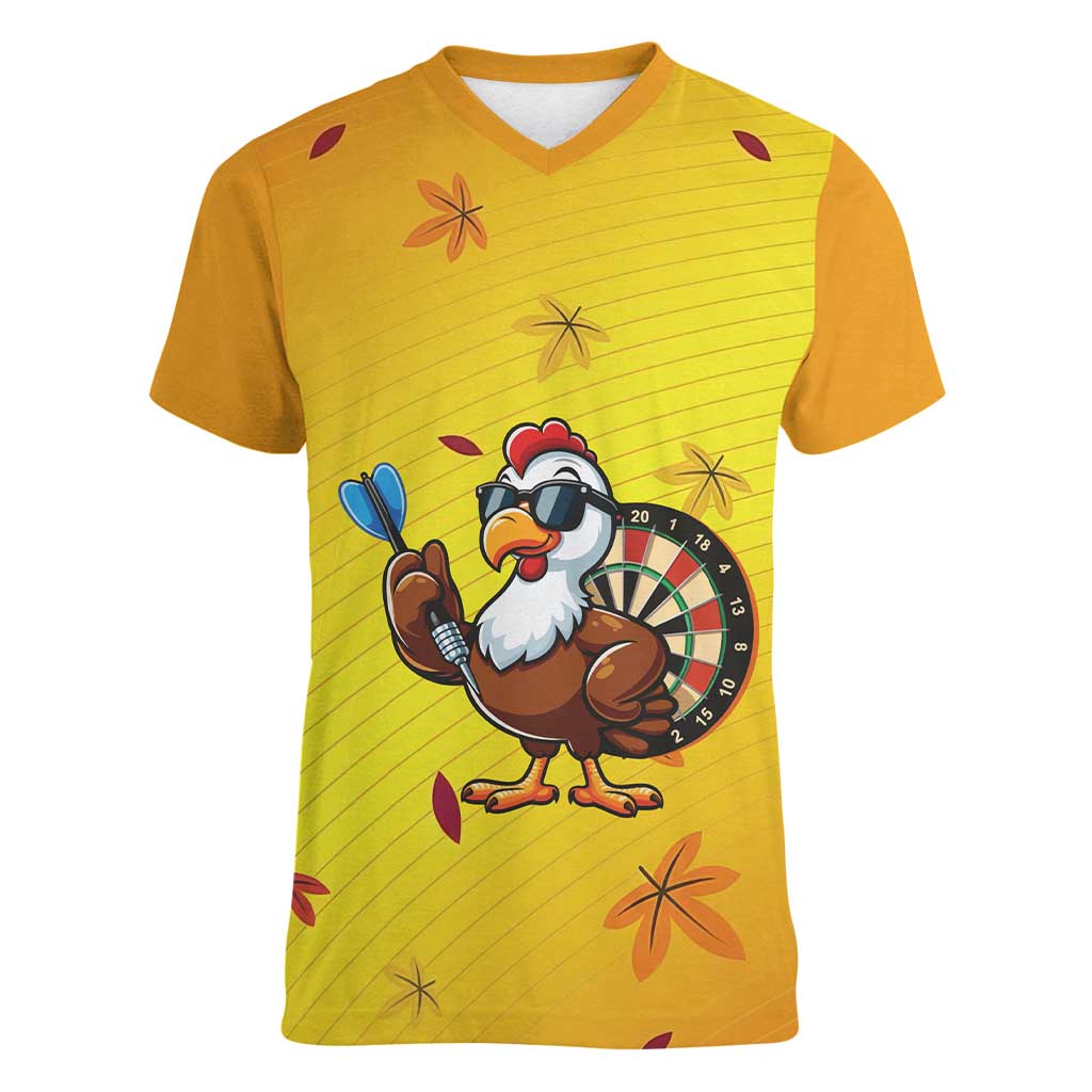 Personalized Funny Turkey Darts Women V-Neck T-Shirt with Sunglasses Dartboard - Wonder Print Shop