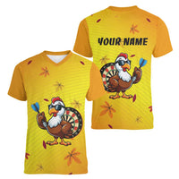 Personalized Funny Turkey Darts Women V-Neck T-Shirt with Sunglasses Dartboard - Wonder Print Shop