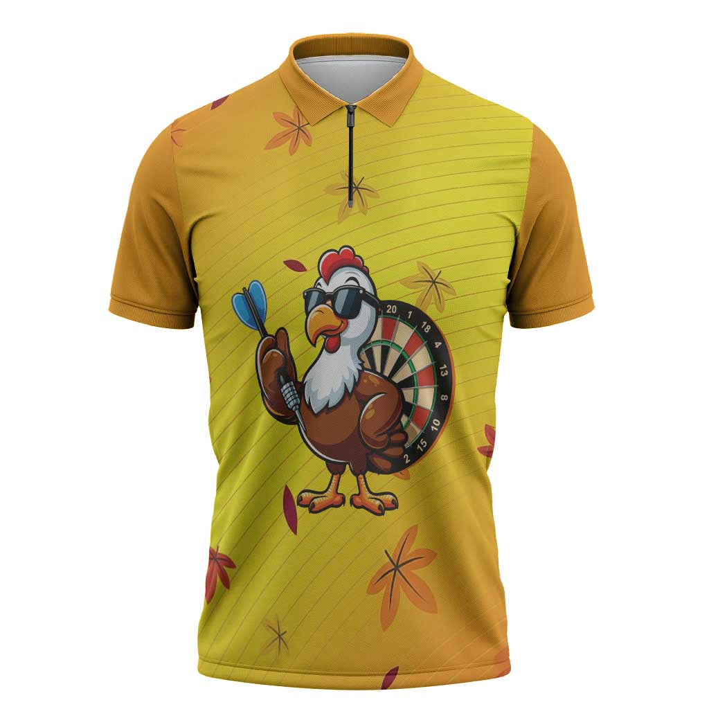 Personalized Funny Turkey Darts Zipper Polo Shirt with Sunglasses Dartboard - Wonder Print Shop