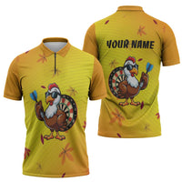 Personalized Funny Turkey Darts Zipper Polo Shirt with Sunglasses Dartboard - Wonder Print Shop