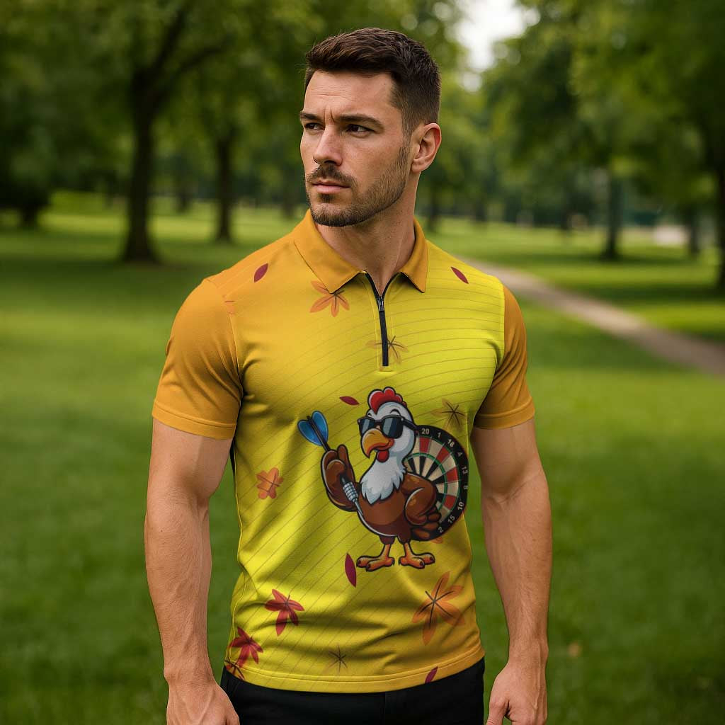 Personalized Funny Turkey Darts Zipper Polo Shirt with Sunglasses Dartboard - Wonder Print Shop