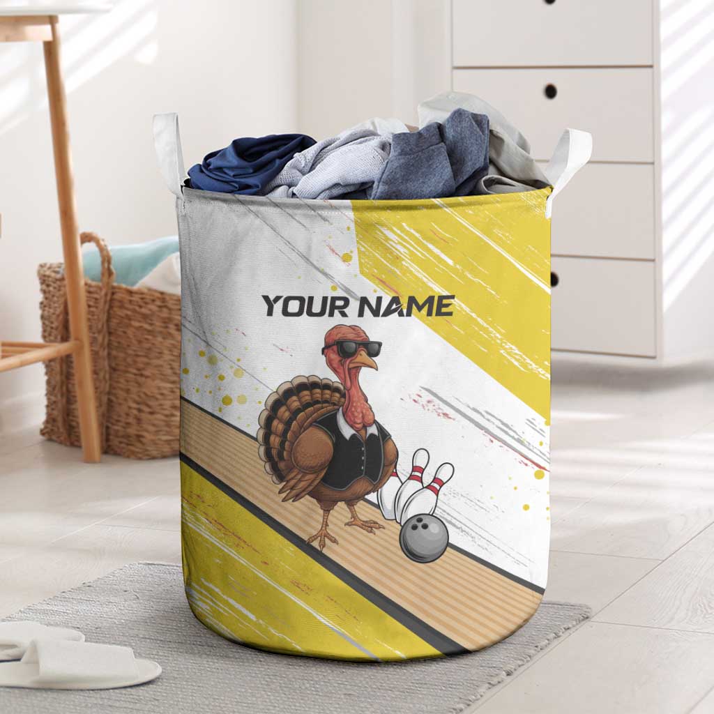 Personalized Funny Turkey Bowling Laundry Basket with Cool Sunglasses Pins Yellow and White - Wonder Print Shop