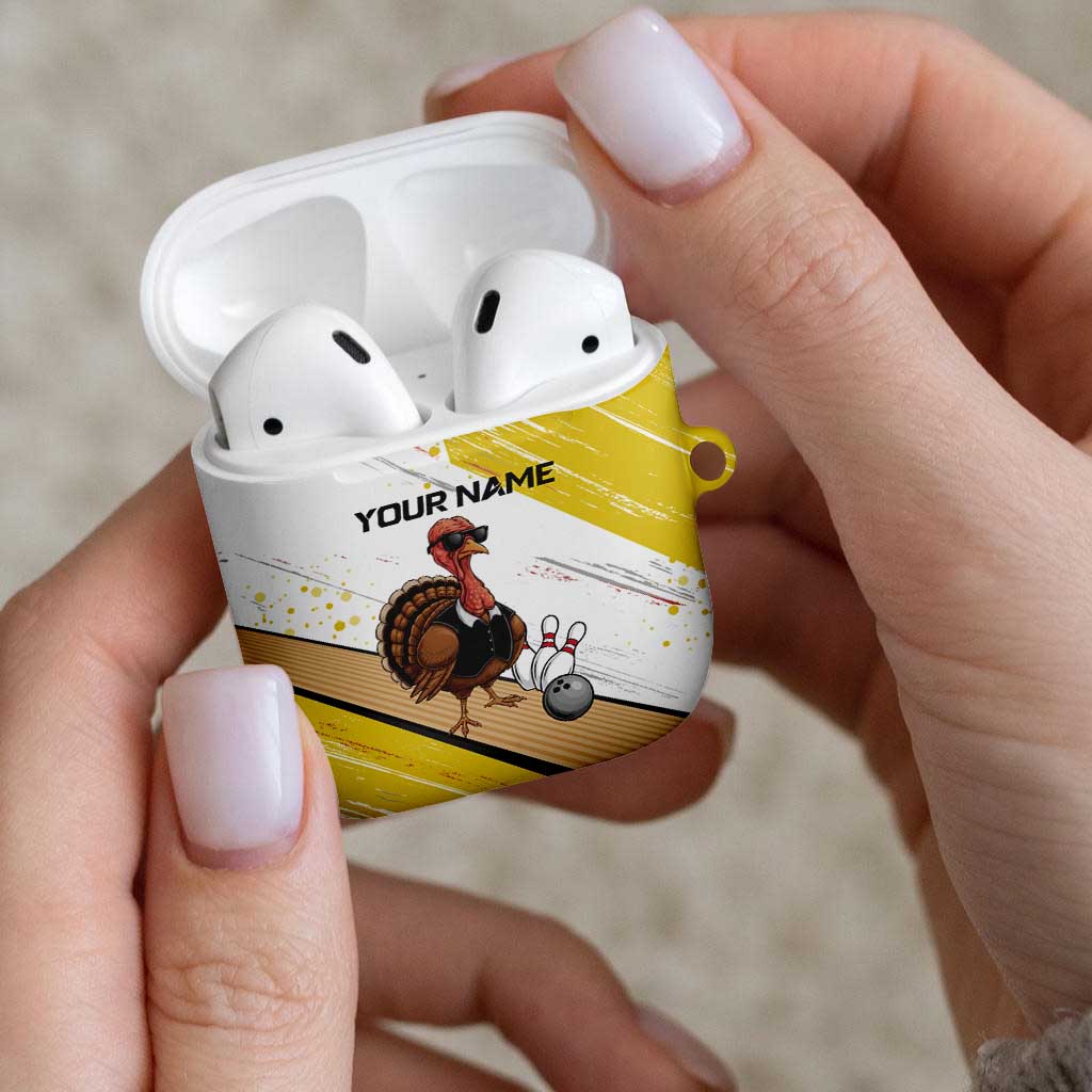 Personalized Funny Turkey Bowling AirPods Case with Cool Sunglasses Pins Yellow and White - Wonder Print Shop