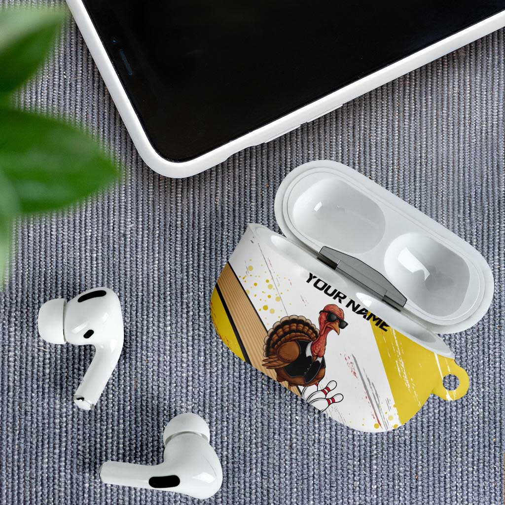 Personalized Funny Turkey Bowling AirPods Case with Cool Sunglasses Pins Yellow and White - Wonder Print Shop