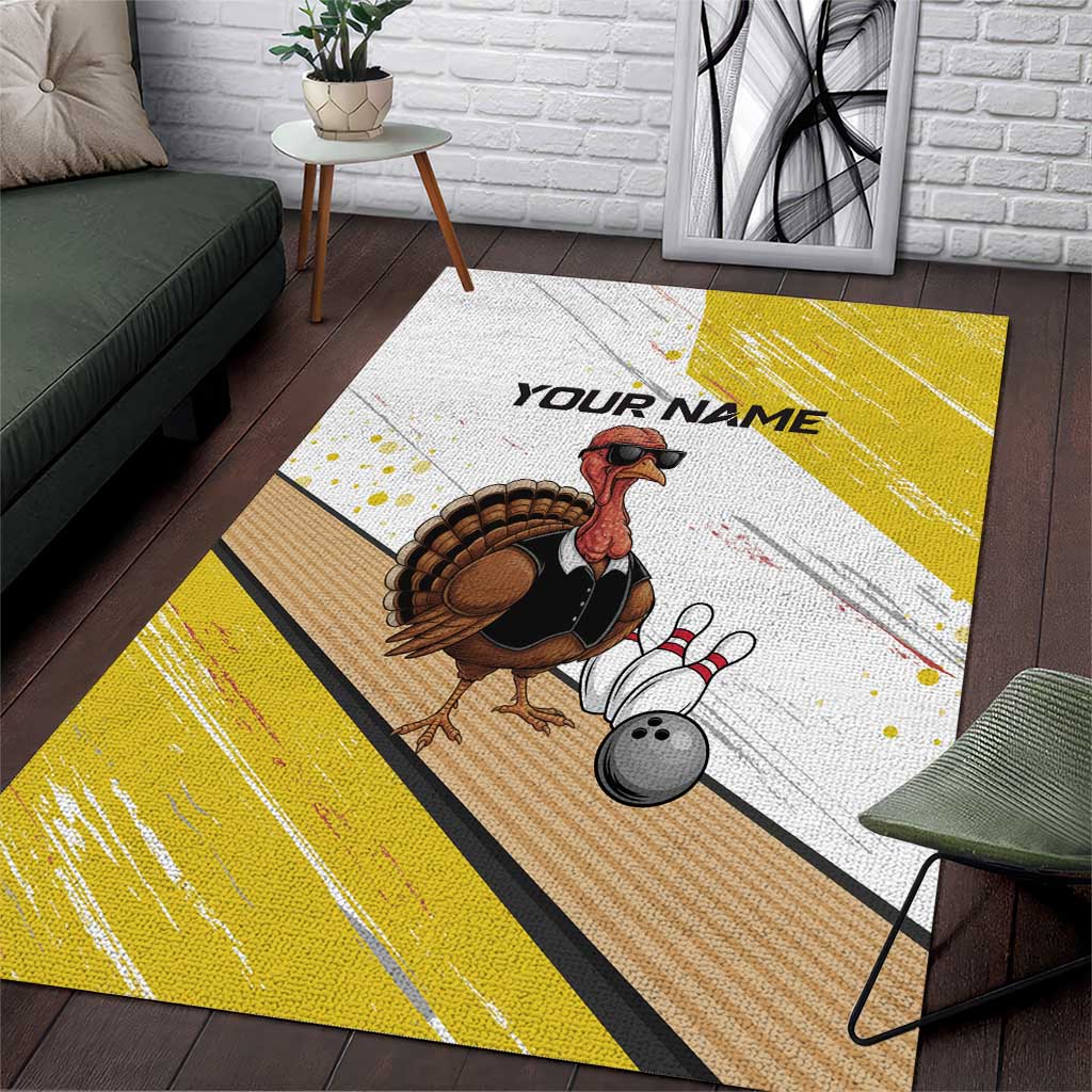 Personalized Funny Turkey Bowling Area Rug with Cool Sunglasses Pins Yellow and White - Wonder Print Shop