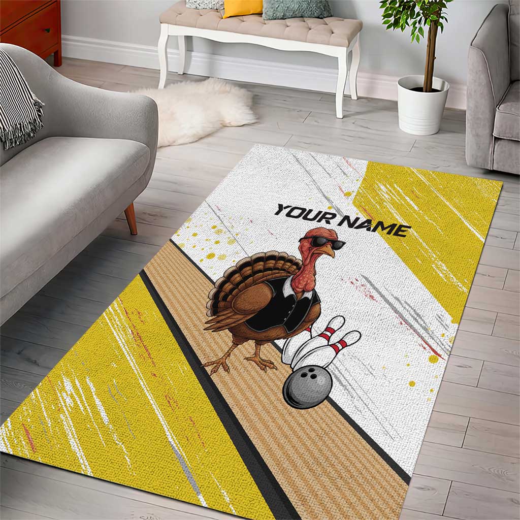 Personalized Funny Turkey Bowling Area Rug with Cool Sunglasses Pins Yellow and White - Wonder Print Shop