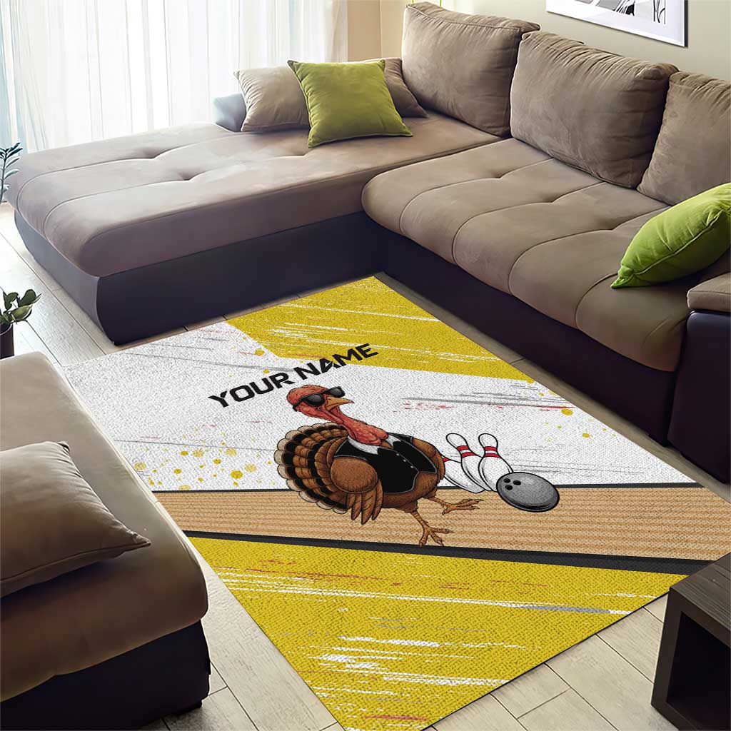 Personalized Funny Turkey Bowling Area Rug with Cool Sunglasses Pins Yellow and White - Wonder Print Shop