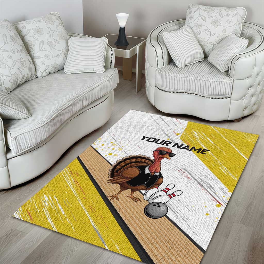 Personalized Funny Turkey Bowling Area Rug with Cool Sunglasses Pins Yellow and White - Wonder Print Shop