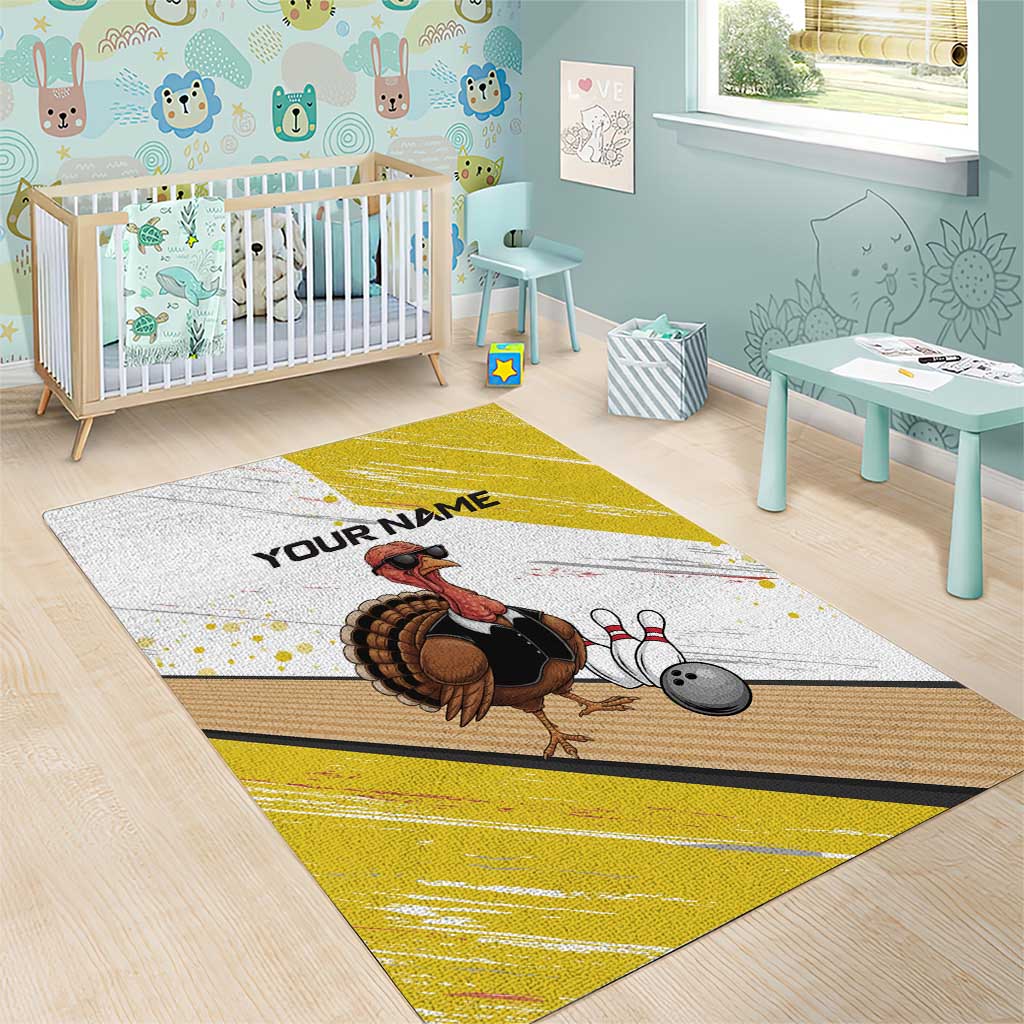 Personalized Funny Turkey Bowling Area Rug with Cool Sunglasses Pins Yellow and White - Wonder Print Shop