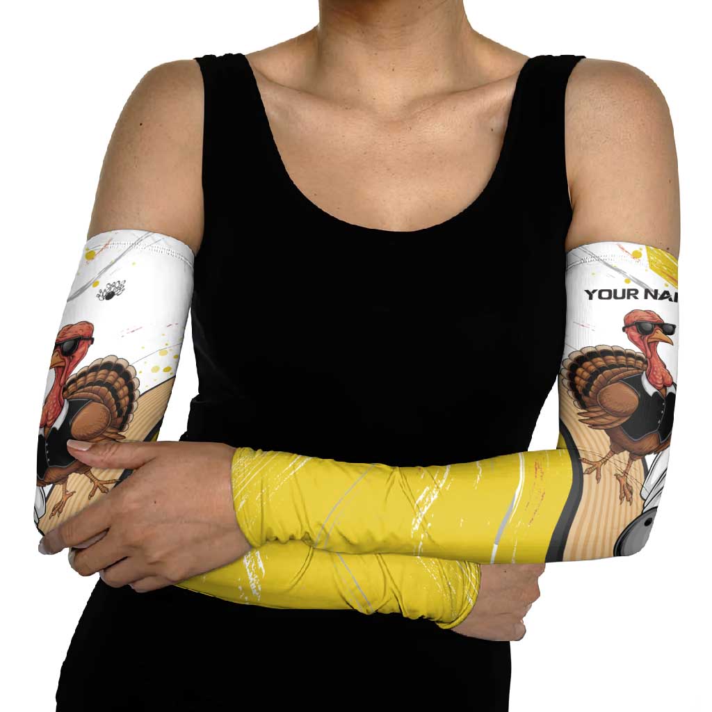 Personalized Funny Turkey Bowling Arm Sleeves with Cool Sunglasses Pins Yellow and White - Wonder Print Shop