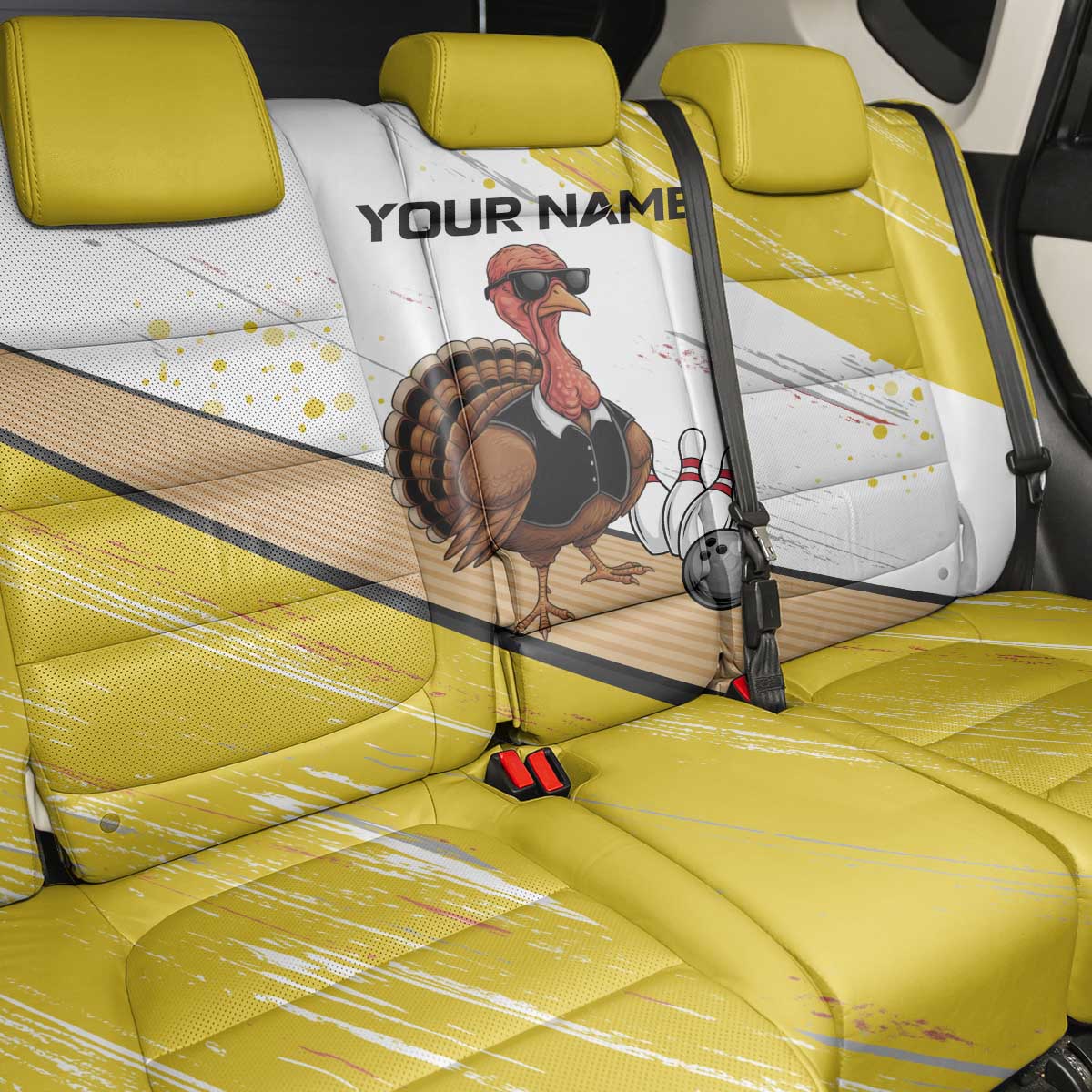 Personalized Funny Turkey Bowling Back Car Seat Cover with Cool Sunglasses Pins Yellow and White - Wonder Print Shop