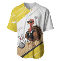 Personalized Funny Turkey Bowling Baseball Jersey with Cool Sunglasses Pins Yellow and White - Wonder Print Shop