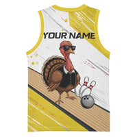 Personalized Funny Turkey Bowling Basketball Jersey with Cool Sunglasses Pins Yellow and White - Wonder Print Shop