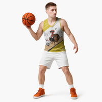 Personalized Funny Turkey Bowling Basketball Jersey with Cool Sunglasses Pins Yellow and White - Wonder Print Shop