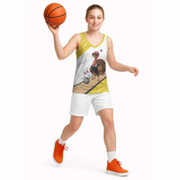 Personalized Funny Turkey Bowling Basketball Jersey with Cool Sunglasses Pins Yellow and White - Wonder Print Shop
