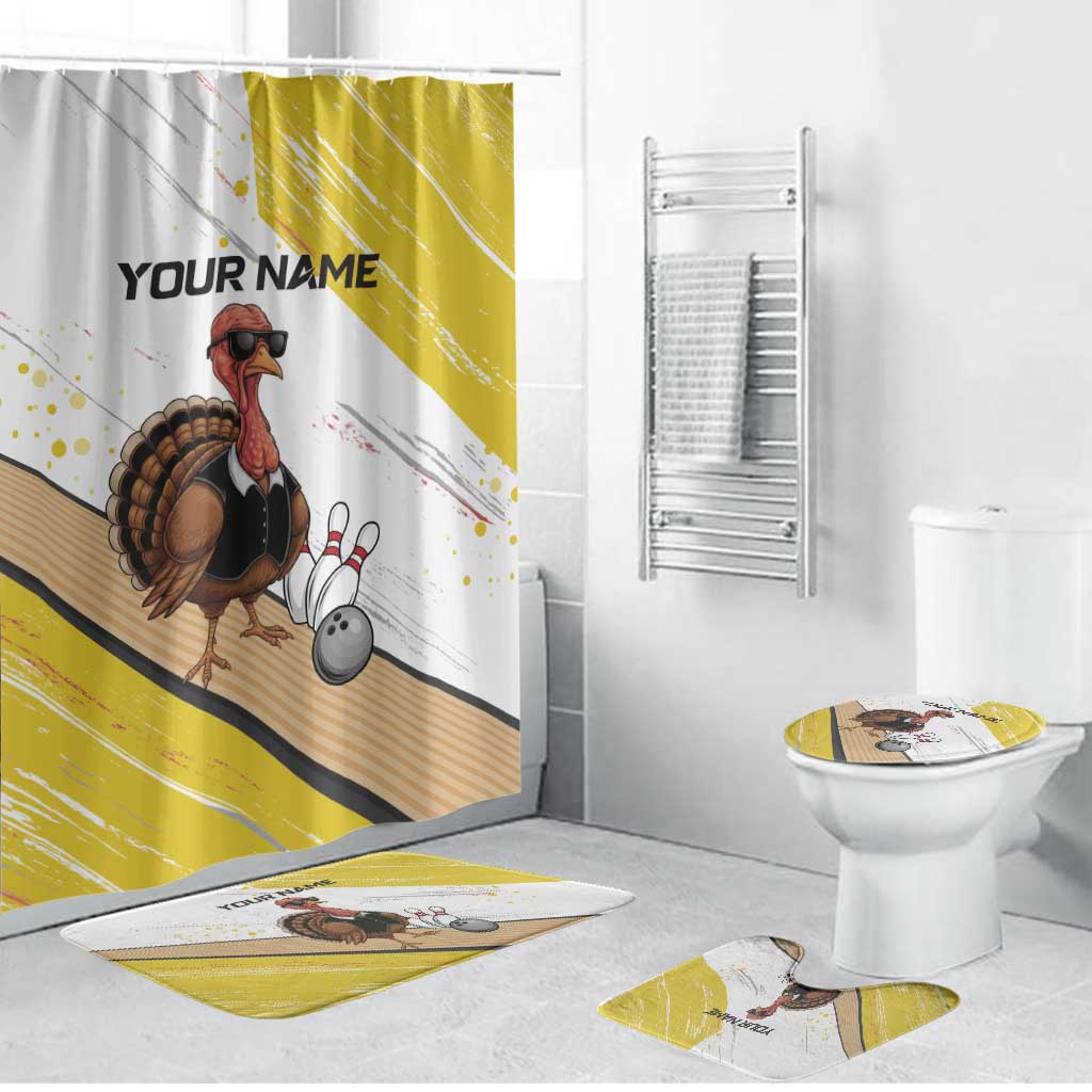 Personalized Funny Turkey Bowling Bathroom Set with Cool Sunglasses Pins Yellow and White - Wonder Print Shop