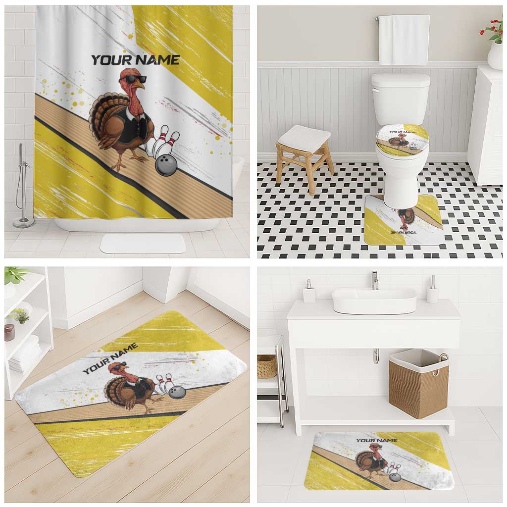 Personalized Funny Turkey Bowling Bathroom Set with Cool Sunglasses Pins Yellow and White - Wonder Print Shop