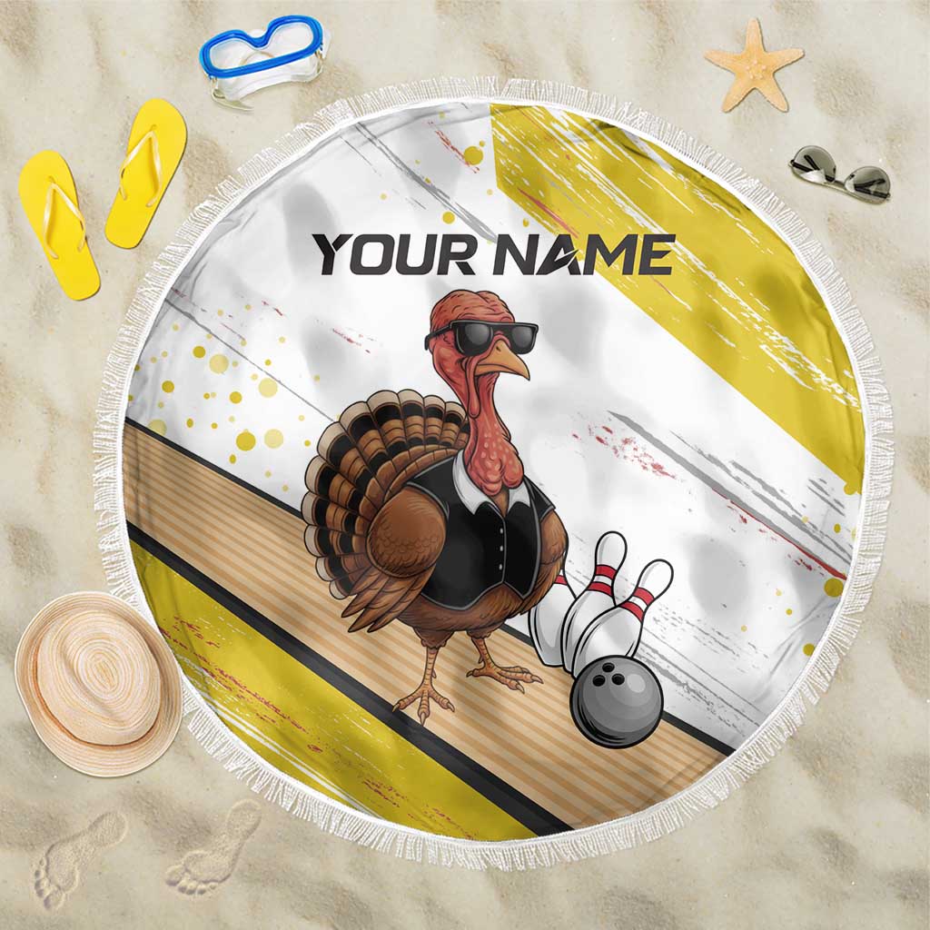 Personalized Funny Turkey Bowling Beach Blanket with Cool Sunglasses Pins Yellow and White - Wonder Print Shop