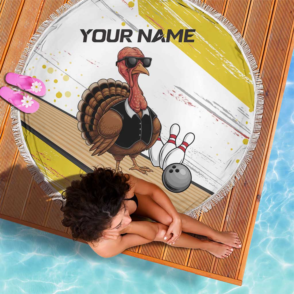 Personalized Funny Turkey Bowling Beach Blanket with Cool Sunglasses Pins Yellow and White - Wonder Print Shop