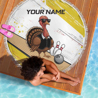 Personalized Funny Turkey Bowling Beach Blanket with Cool Sunglasses Pins Yellow and White - Wonder Print Shop