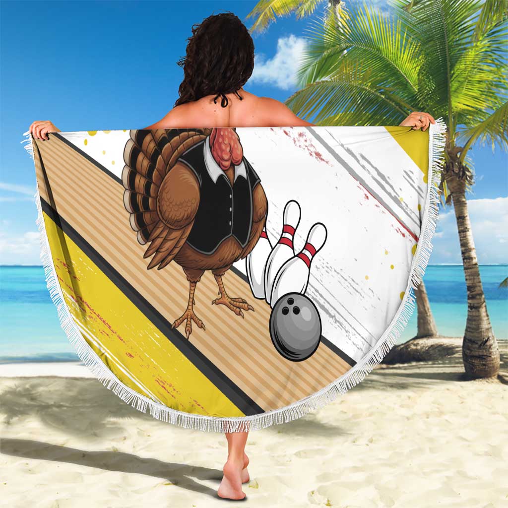 Personalized Funny Turkey Bowling Beach Blanket with Cool Sunglasses Pins Yellow and White - Wonder Print Shop