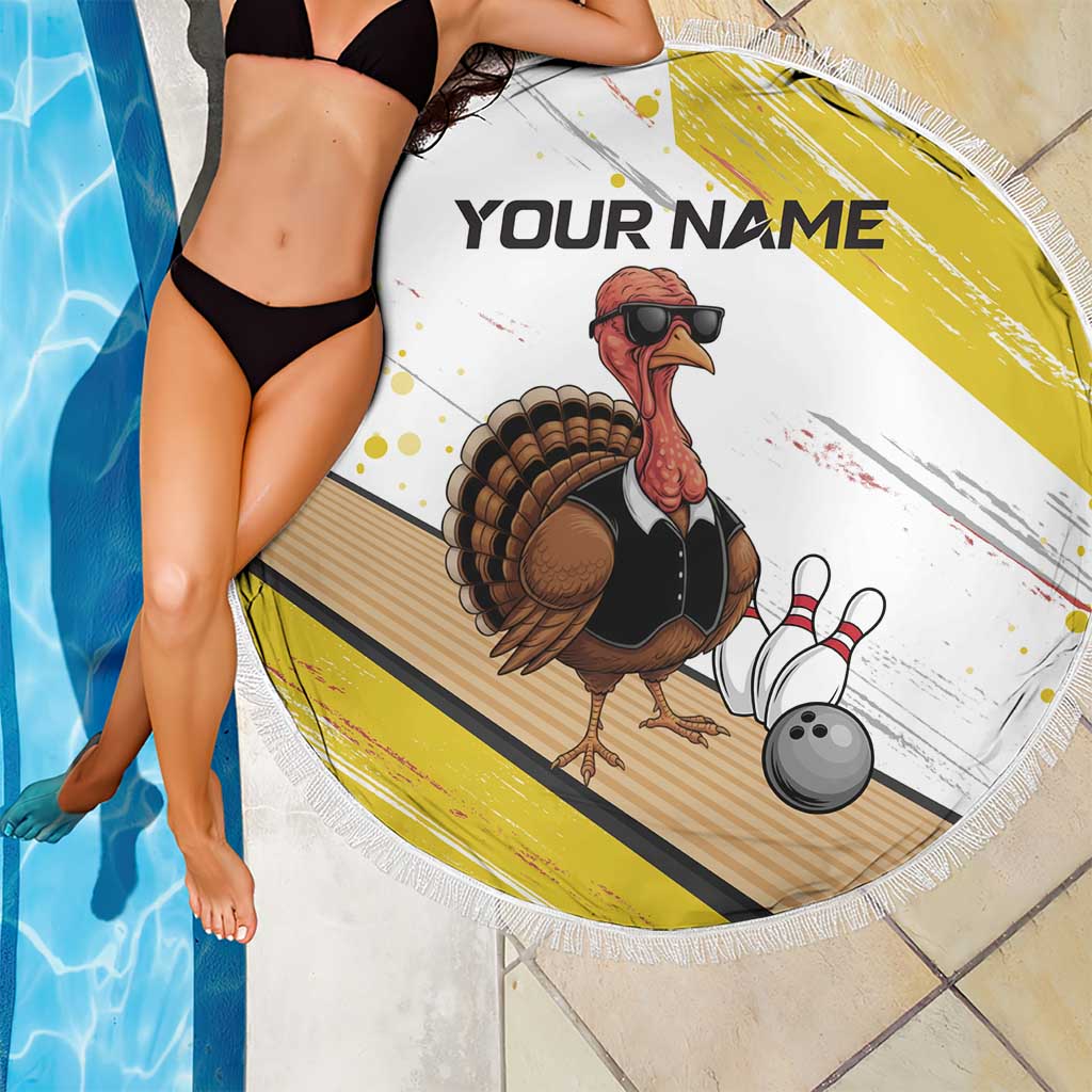Personalized Funny Turkey Bowling Beach Blanket with Cool Sunglasses Pins Yellow and White - Wonder Print Shop