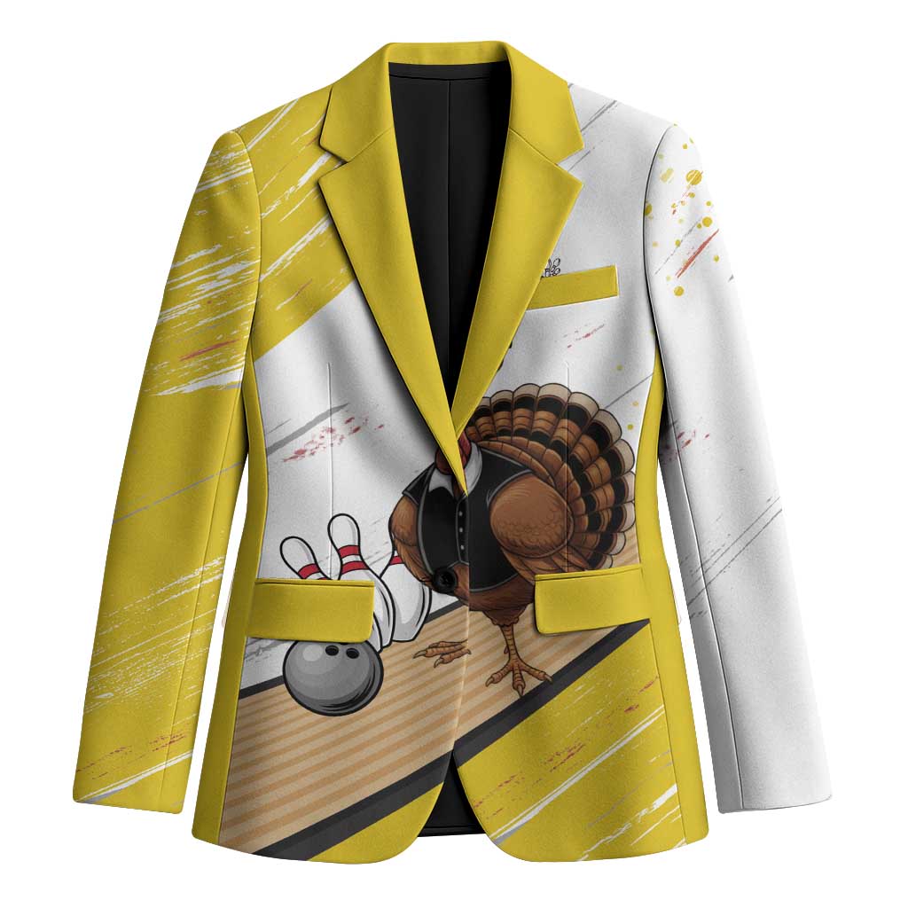 Personalized Funny Turkey Bowling Blazer with Cool Sunglasses Pins Yellow and White - Wonder Print Shop