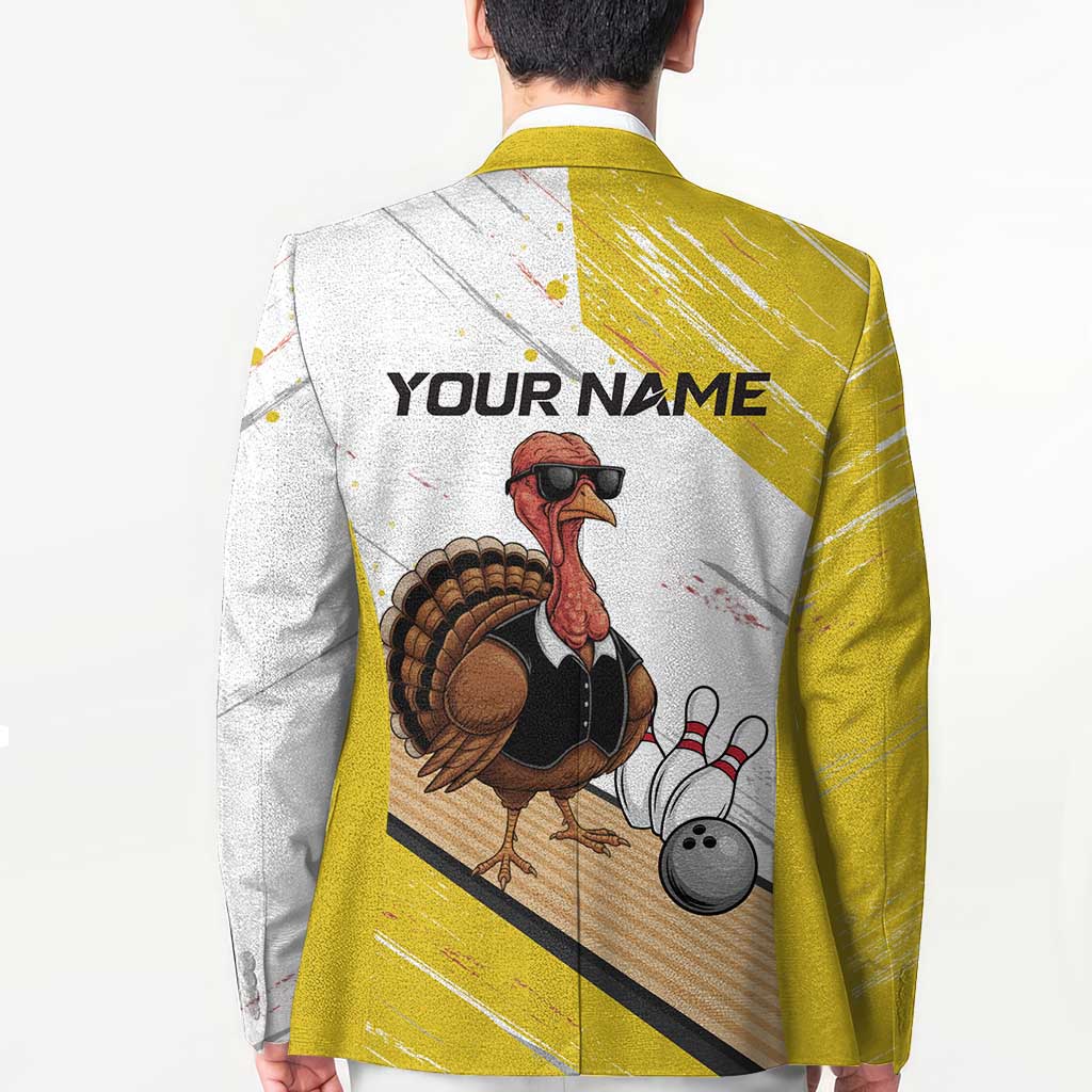 Personalized Funny Turkey Bowling Blazer with Cool Sunglasses Pins Yellow and White - Wonder Print Shop