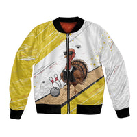 Personalized Funny Turkey Bowling Bomber Jacket with Cool Sunglasses Pins Yellow and White - Wonder Print Shop