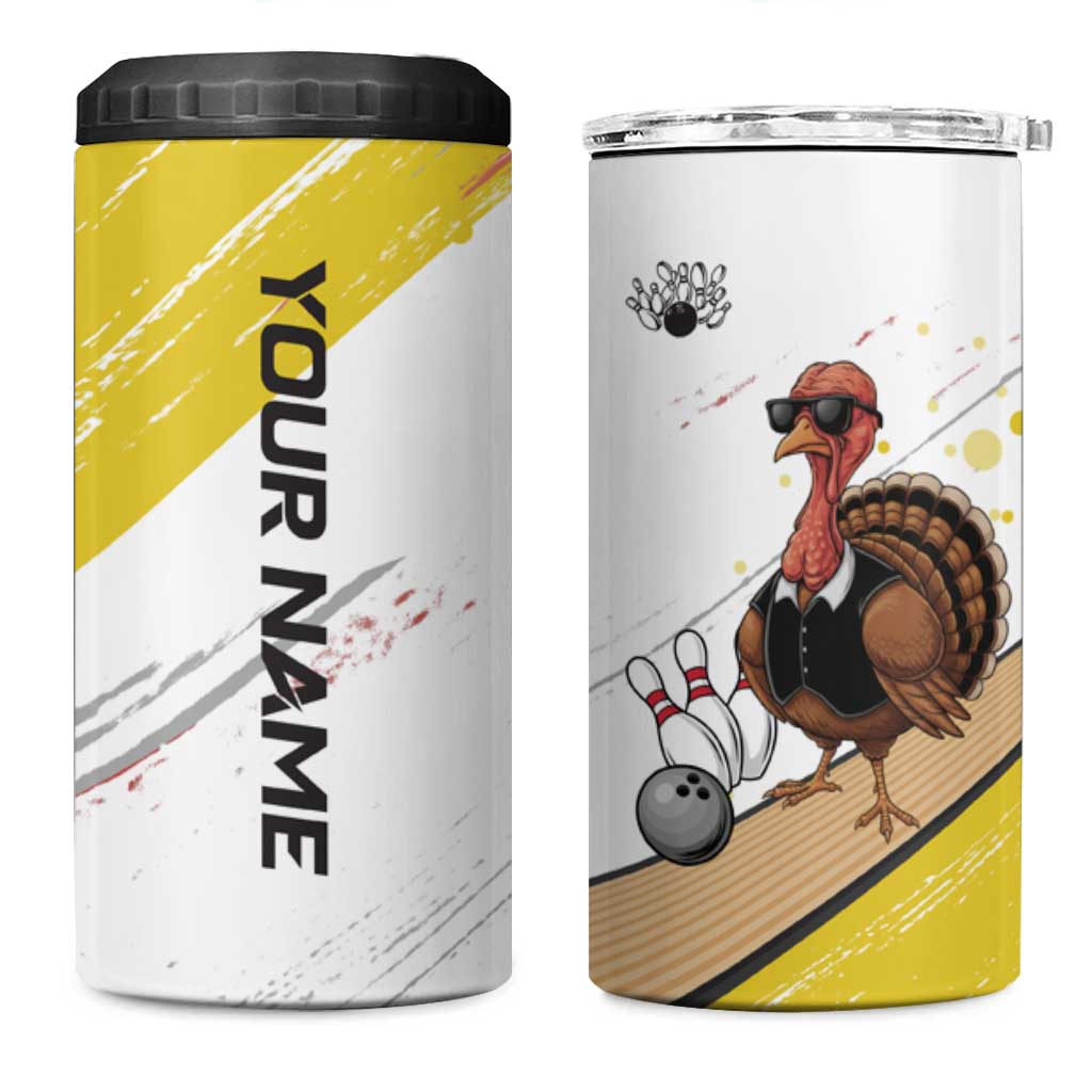 Personalized Funny Turkey Bowling 4 in 1 Can Cooler Tumbler with Cool Sunglasses Pins Yellow and White - Wonder Print Shop