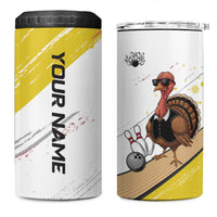 Personalized Funny Turkey Bowling 4 in 1 Can Cooler Tumbler with Cool Sunglasses Pins Yellow and White - Wonder Print Shop