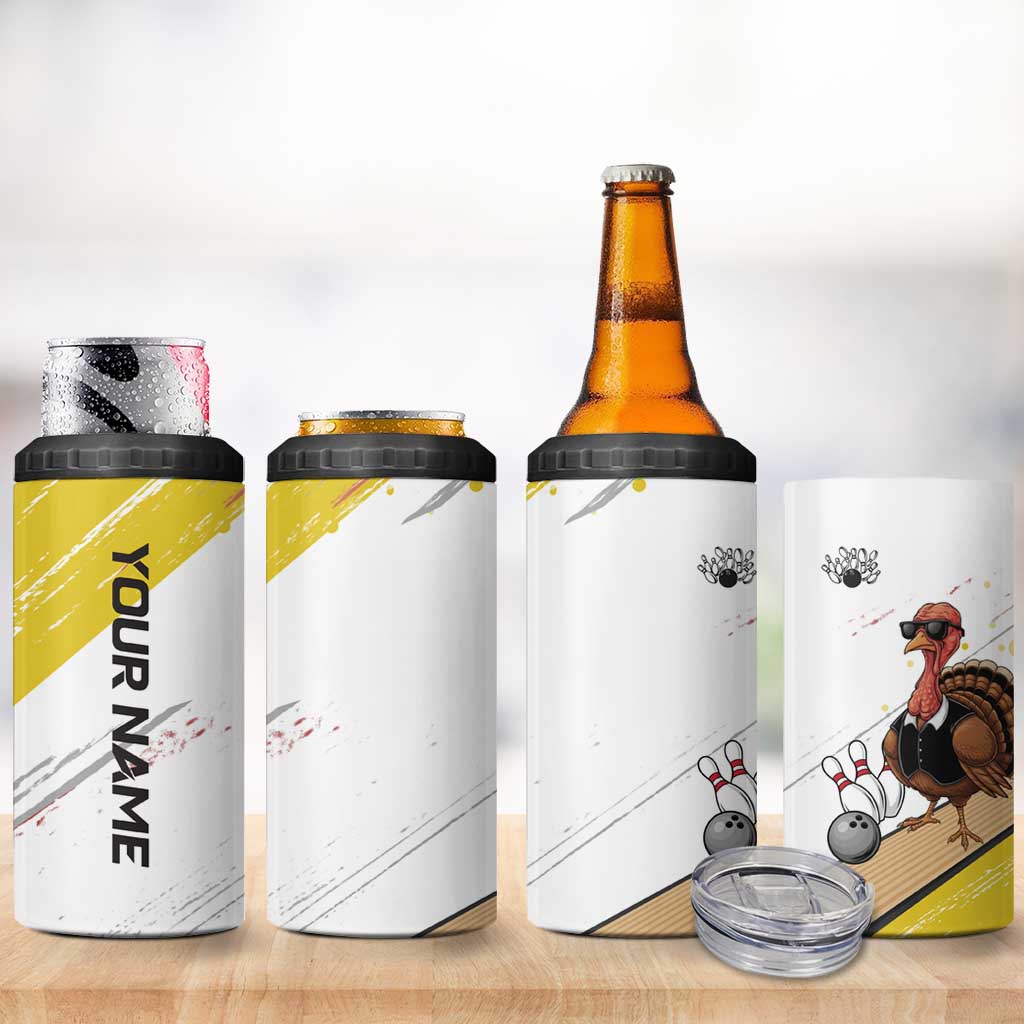 Personalized Funny Turkey Bowling 4 in 1 Can Cooler Tumbler with Cool Sunglasses Pins Yellow and White - Wonder Print Shop