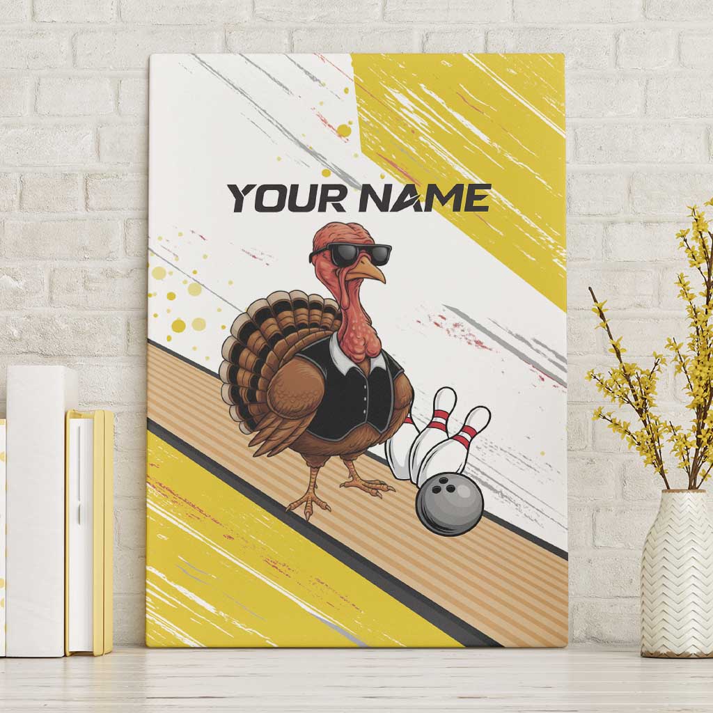 Personalized Funny Turkey Bowling Canvas Wall Art with Cool Sunglasses Pins Yellow and White - Wonder Print Shop