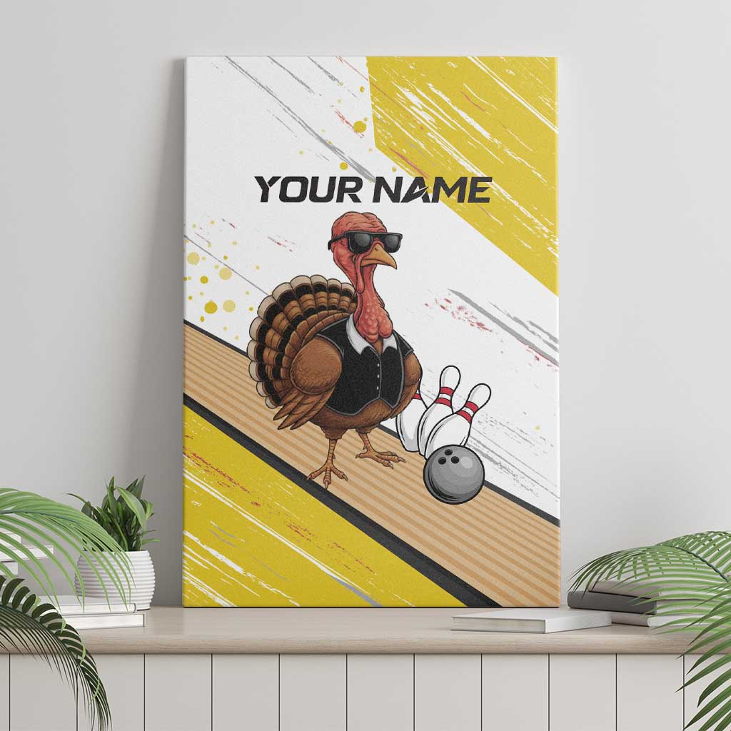 Personalized Funny Turkey Bowling Canvas Wall Art with Cool Sunglasses Pins Yellow and White - Wonder Print Shop