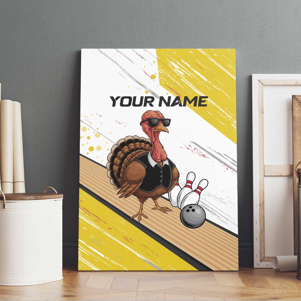 Personalized Funny Turkey Bowling Canvas Wall Art with Cool Sunglasses Pins Yellow and White - Wonder Print Shop