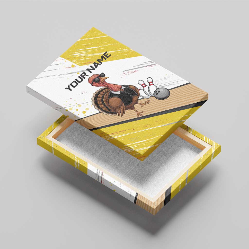 Personalized Funny Turkey Bowling Canvas Wall Art with Cool Sunglasses Pins Yellow and White - Wonder Print Shop
