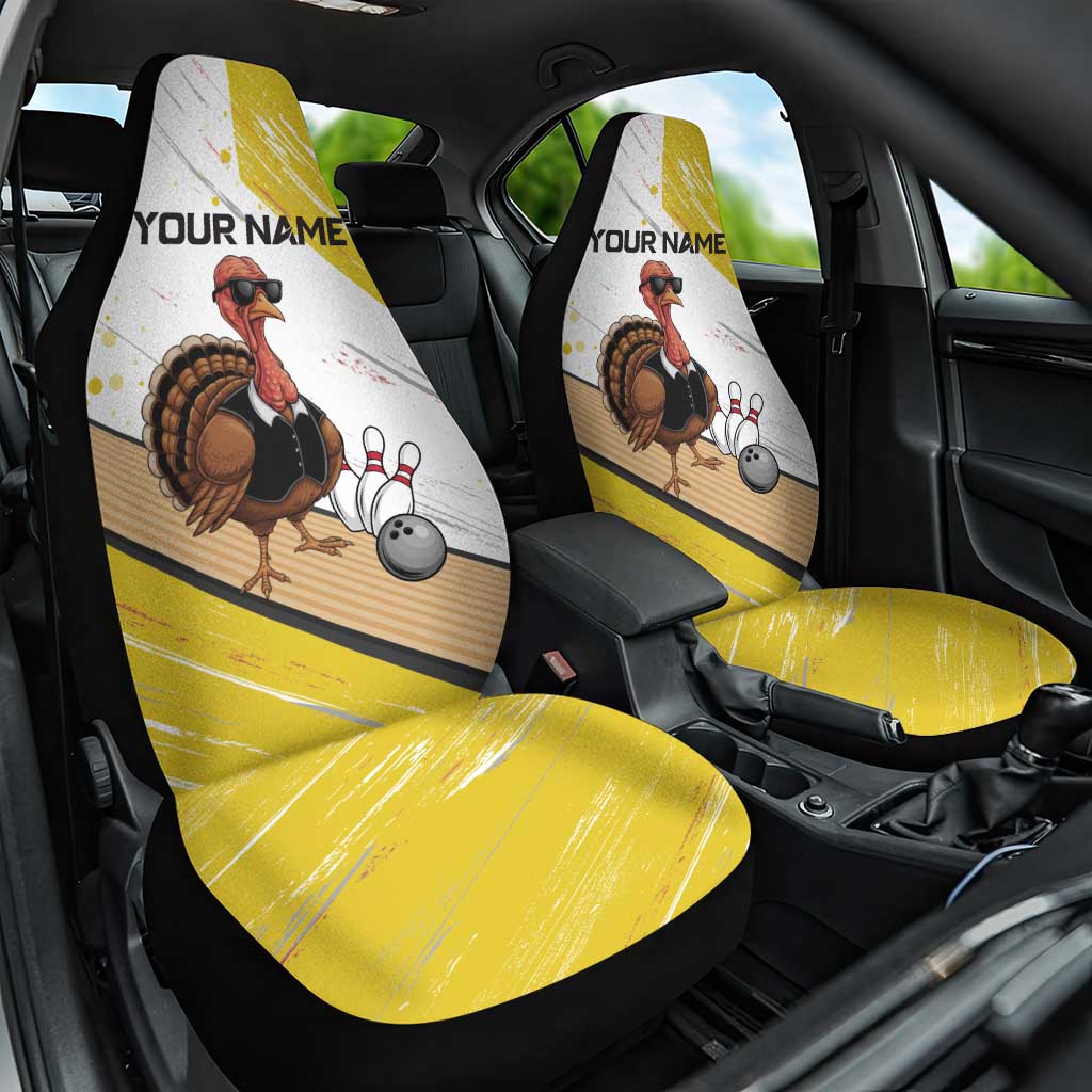 Personalized Funny Turkey Bowling Car Seat Cover with Cool Sunglasses Pins Yellow and White - Wonder Print Shop