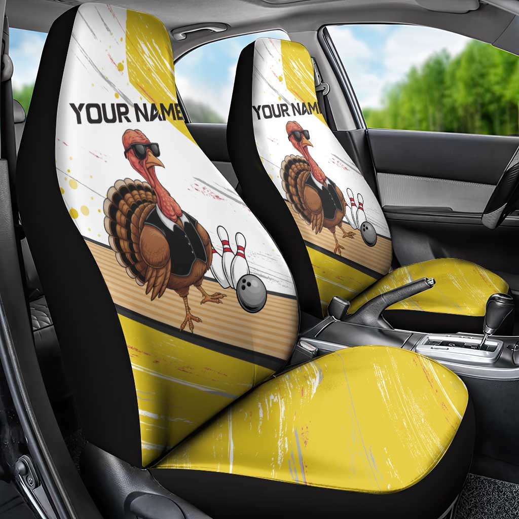 Personalized Funny Turkey Bowling Car Seat Cover with Cool Sunglasses Pins Yellow and White - Wonder Print Shop