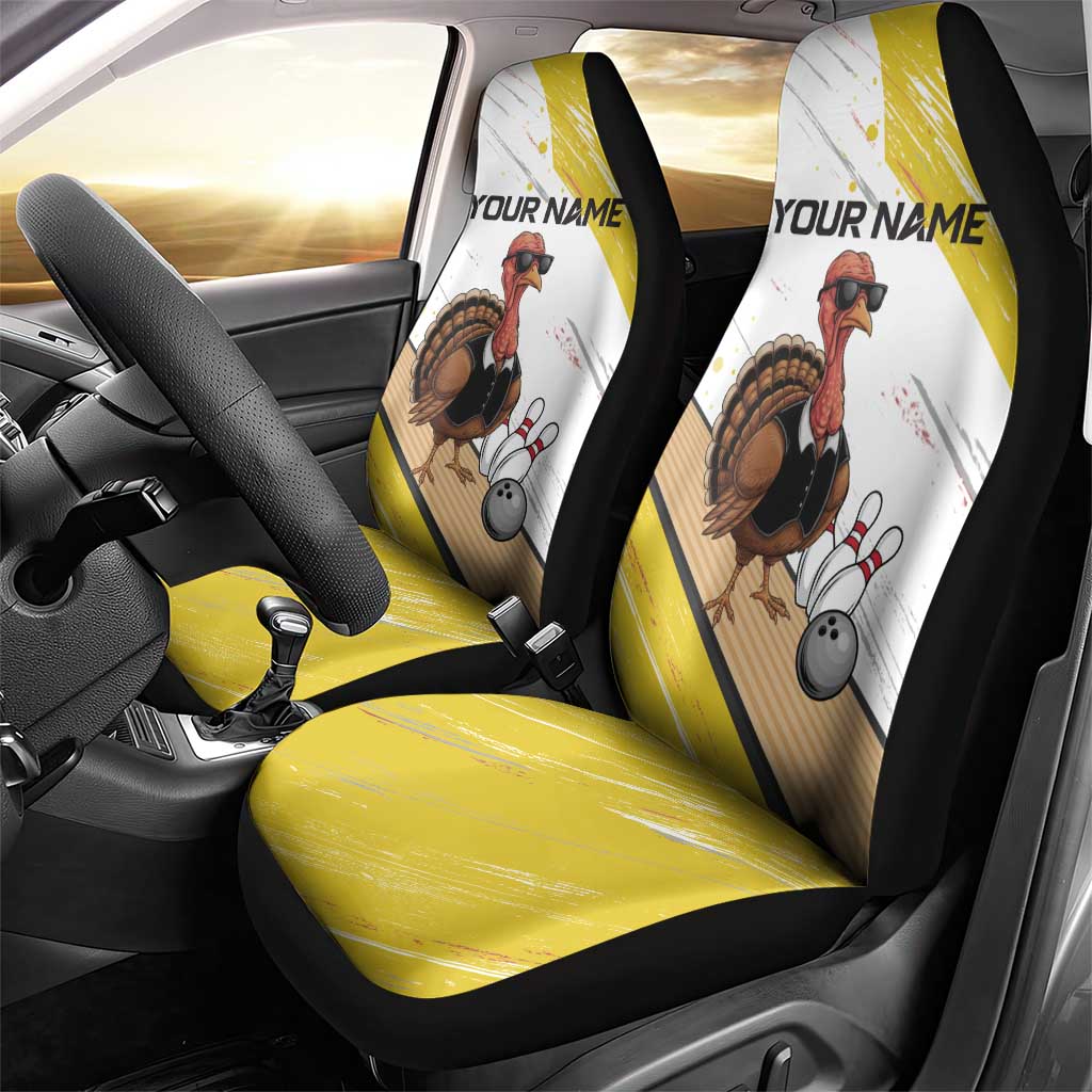 Personalized Funny Turkey Bowling Car Seat Cover with Cool Sunglasses Pins Yellow and White - Wonder Print Shop